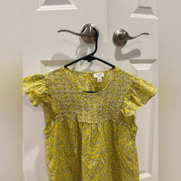J. Crew Yellow Floral Smocked Ruffle Sleeve Top Size XS - Picture 5 of 5